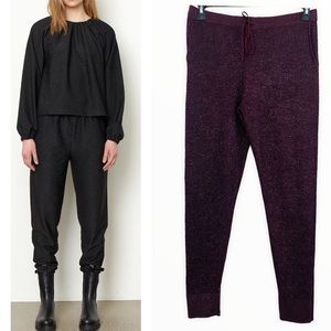 Second Female‎ UK Brand Merlot Metallic Knit Stretch Jogger Pant Size US 8